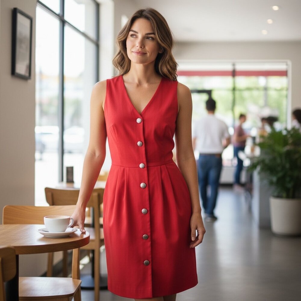 The‎ Limited Sleeveless Button-Front V-Neck Shirt Dress Cotton Sz 4 Red #81M